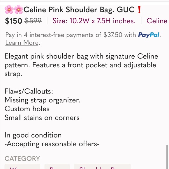 🌸🌸Celine Pink Shoulder Bag. GUC❗️ - Picture 9 of 9